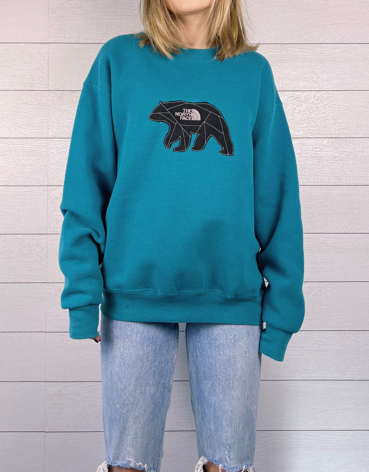 (M) Teal Geo Bear 1/1 Crewneck