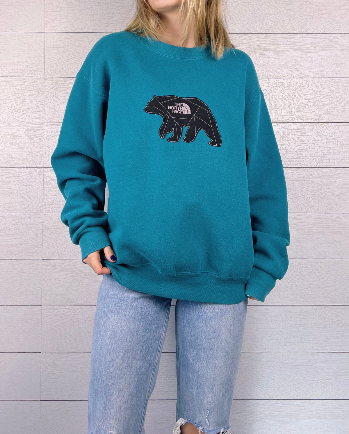 (M) Teal Geo Bear 1/1 Crewneck