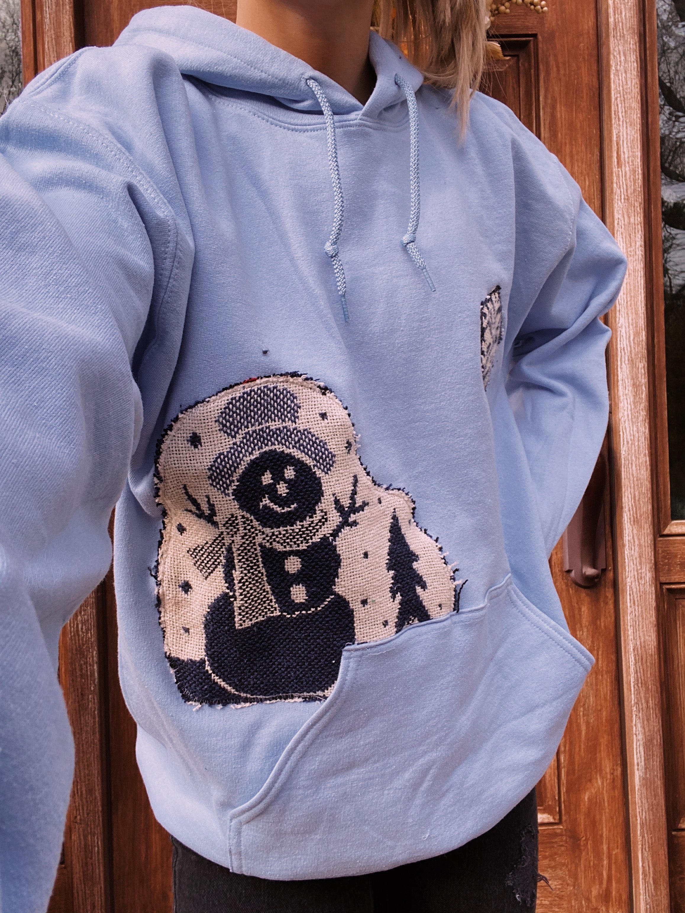 (M) Snowman Blanket Weave Reworked Hoodie