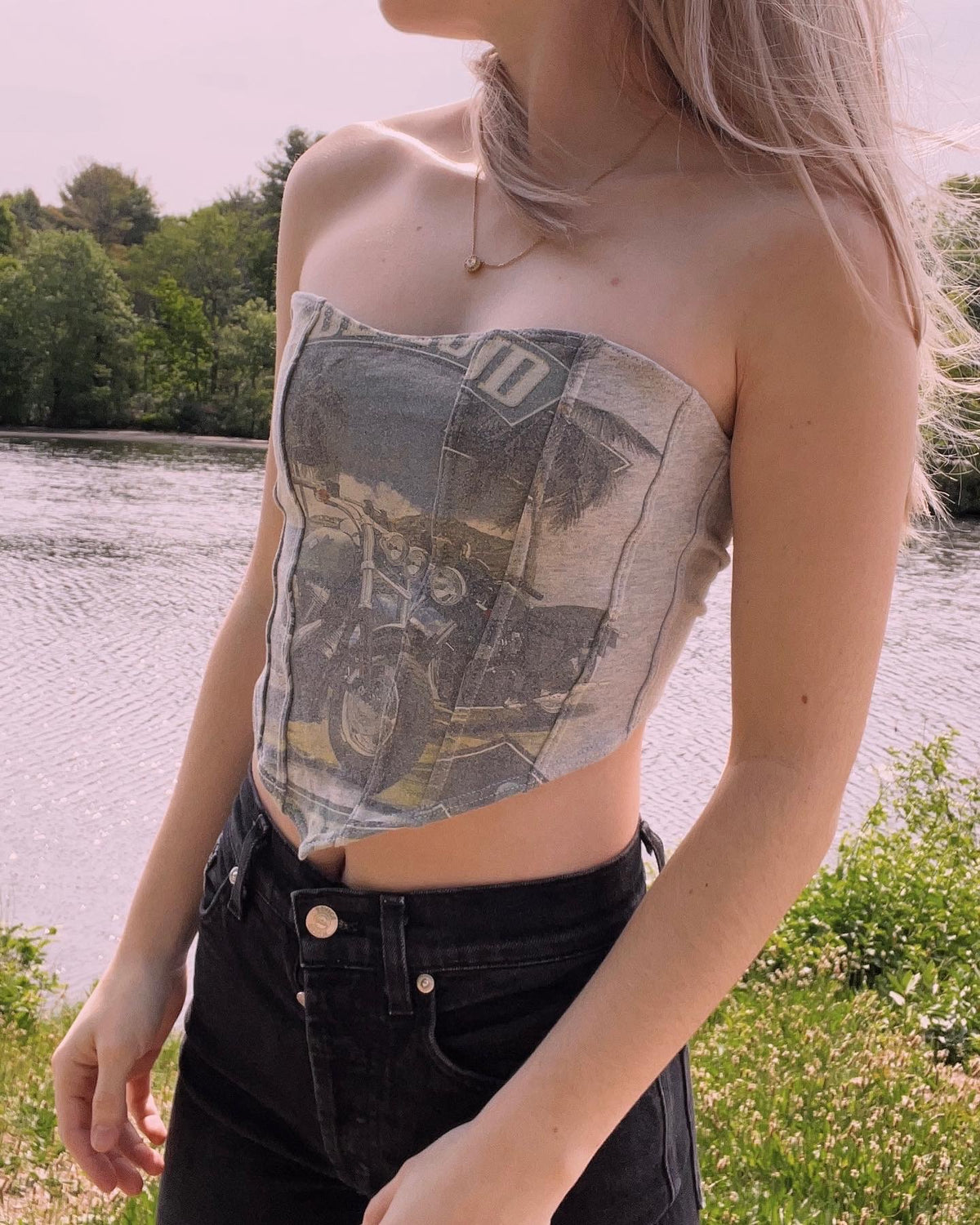 (S/M) Graphic Motorcycle Reworked Bustier