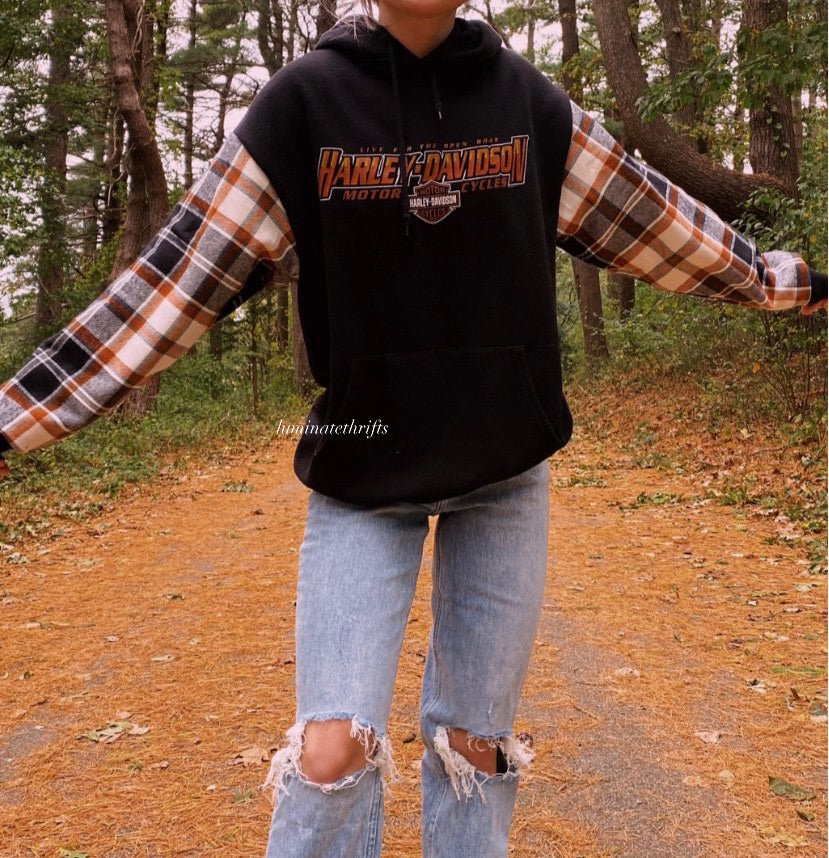 (M/L) Flannel X Harley Reworked Hoodie
