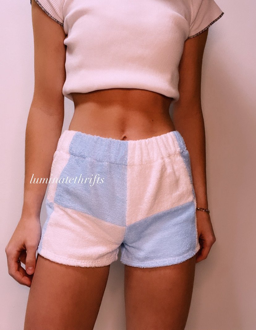 Blue&White Terrycloth Colorblock Shorts