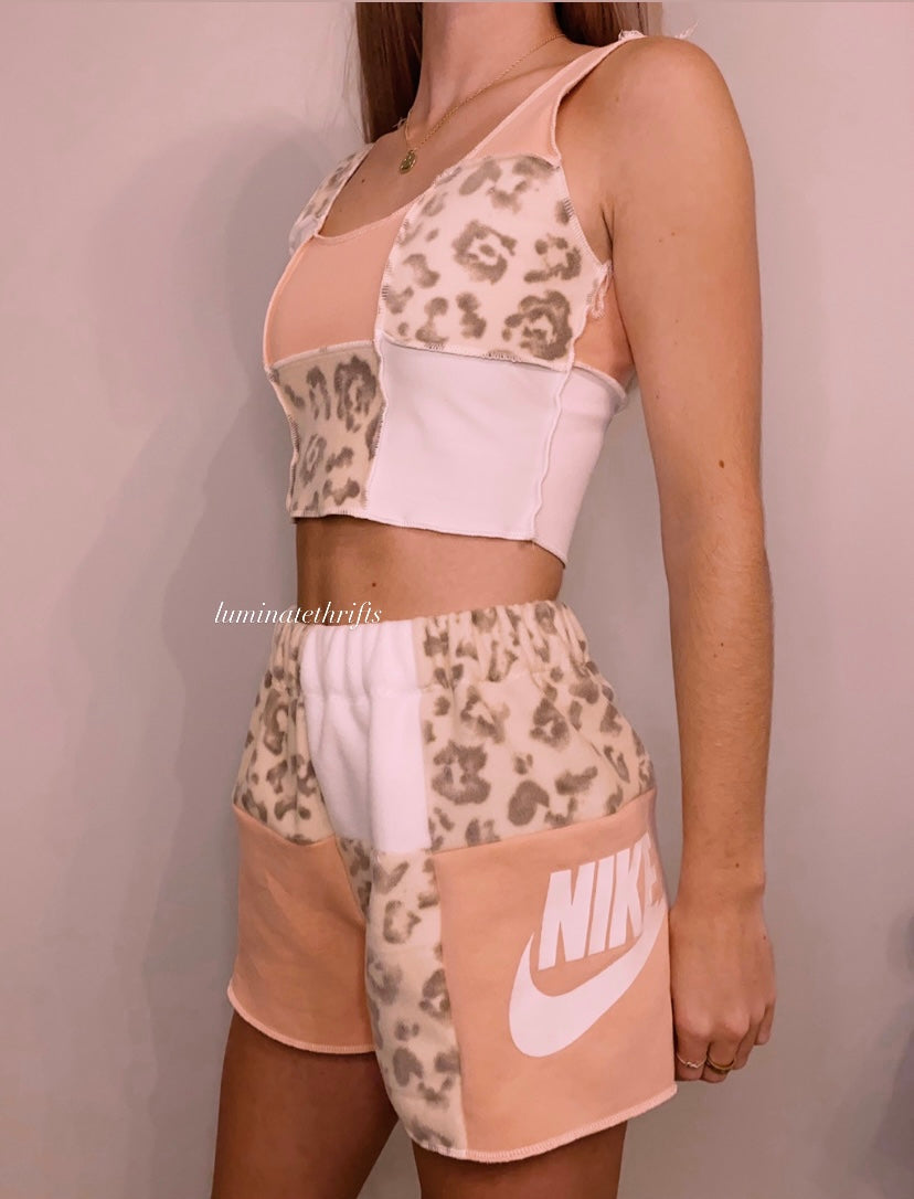 (XS-M) Pink Leopard Reworked Shorts Set