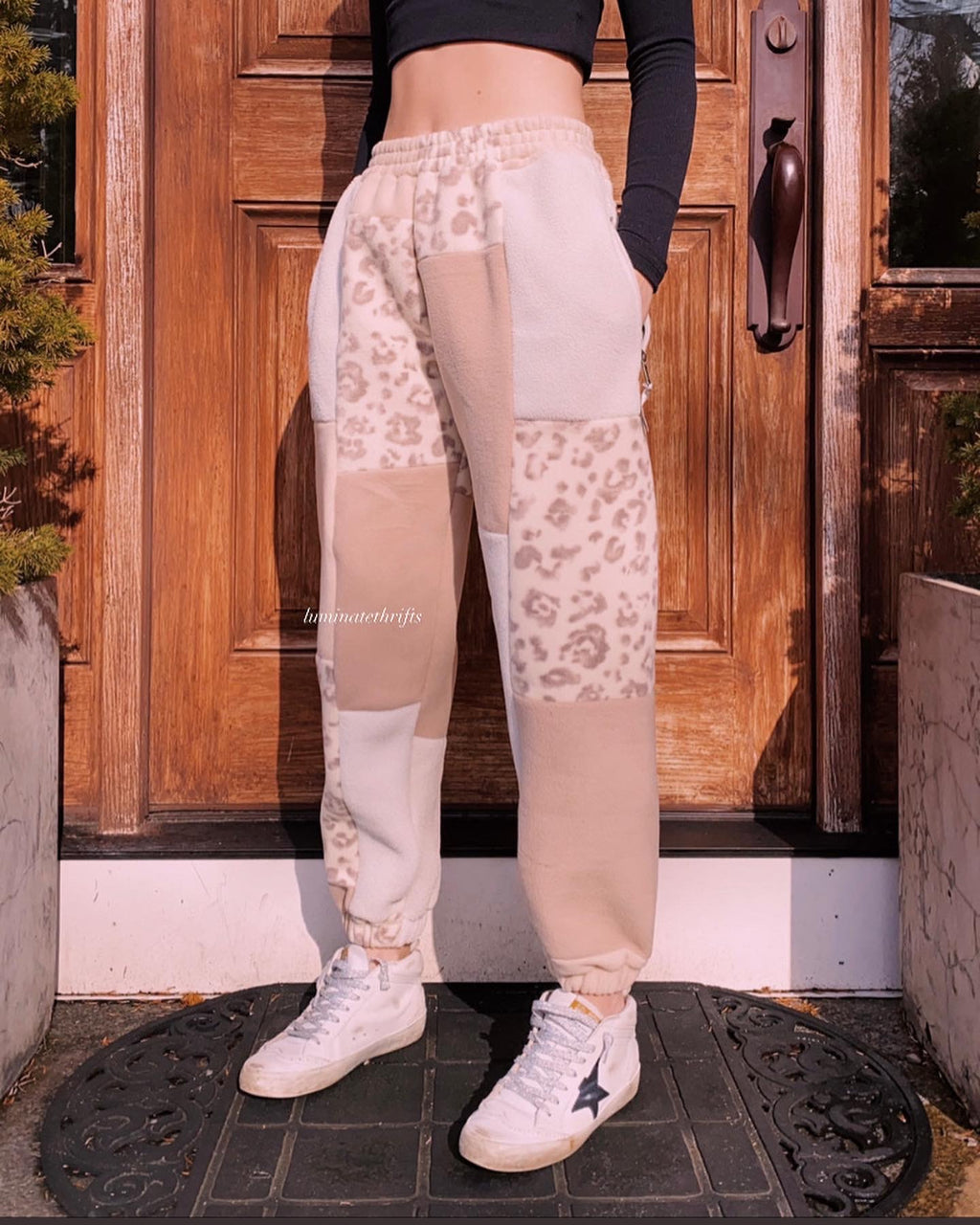 (S/M) Neutral Leopard Reworked Joggers