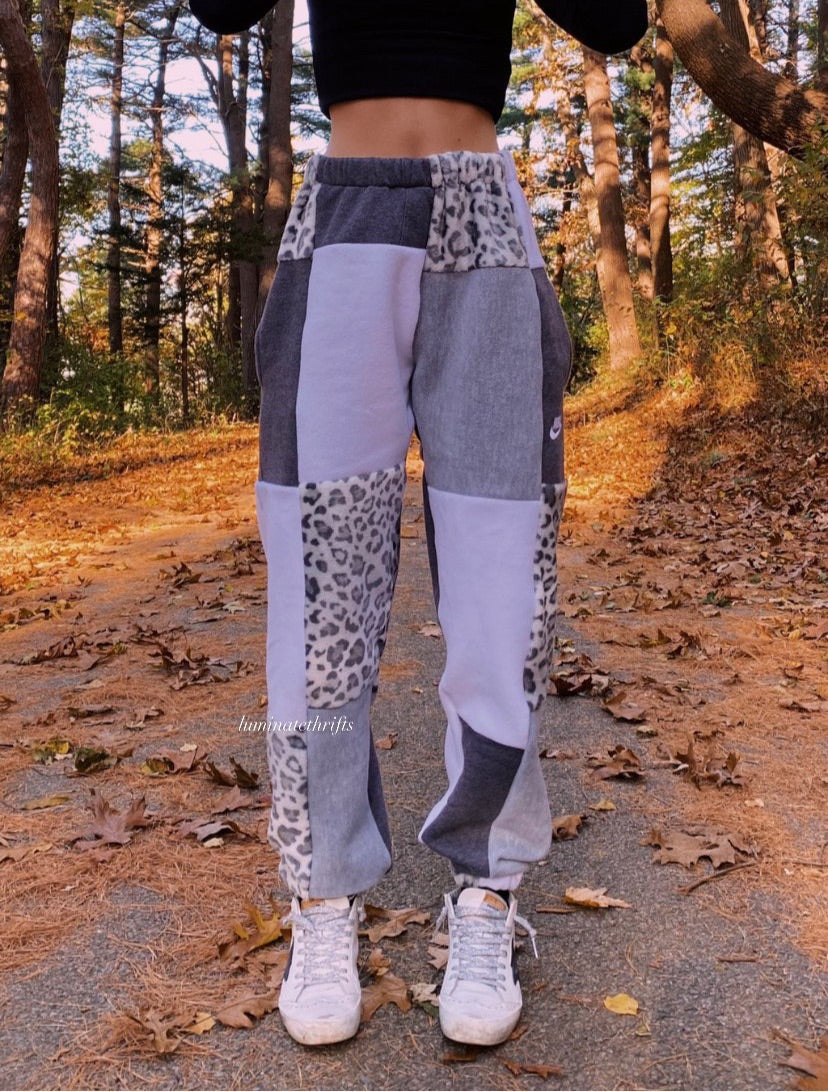 (XS-M) Snow Leopard Reworked Joggers *with pockets*