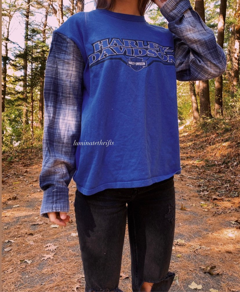 (S/M) Flannel X Harley Reworked Tee