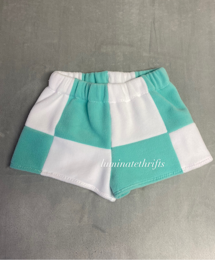 Green&White Plush Fleece Colorblock Shorts
