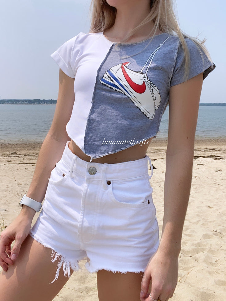 (XS/S) Center Point Sneaker Reworked Open Hem Top