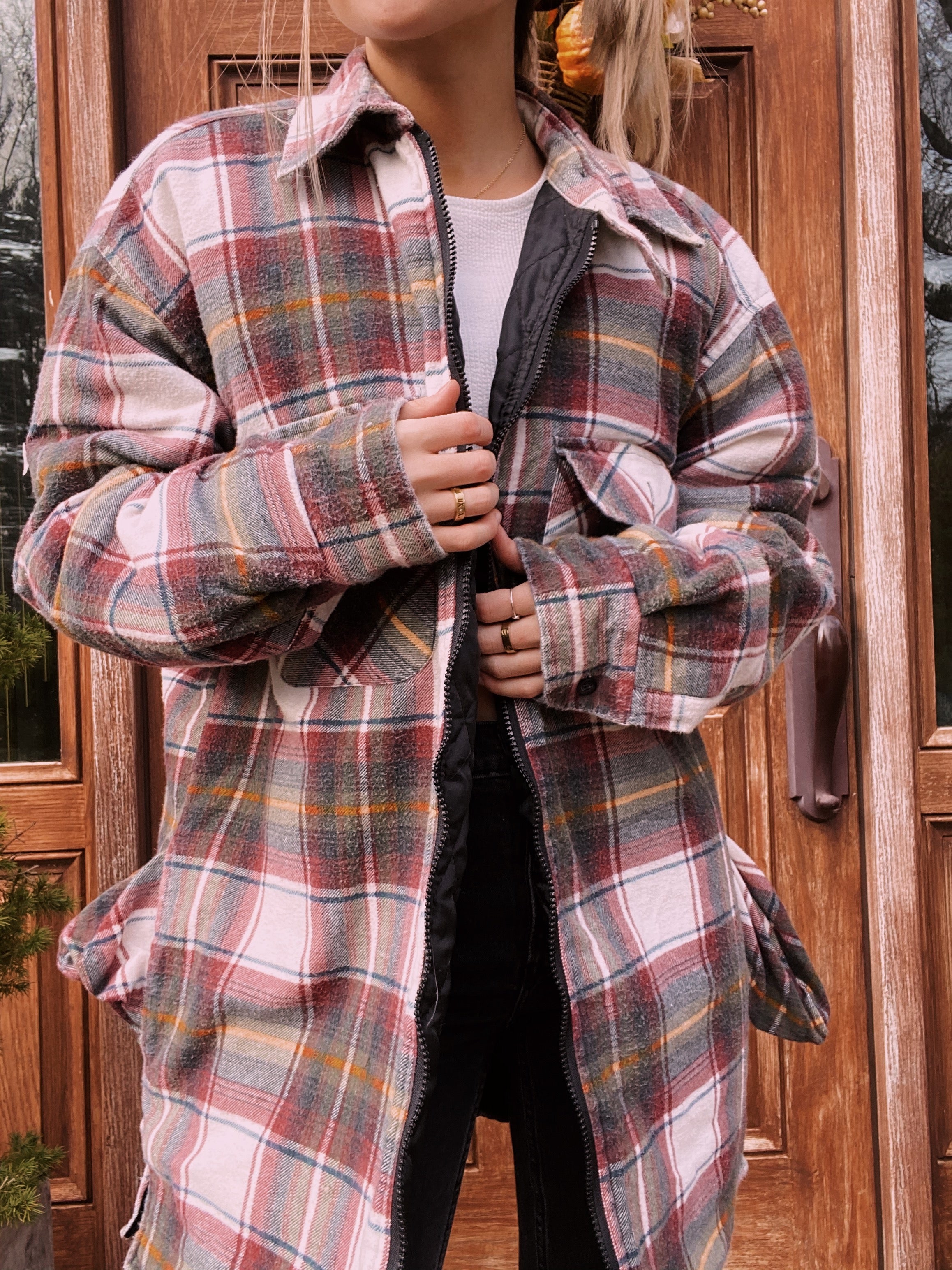(L/XL) Thermal Zip Up Flannel Jacket