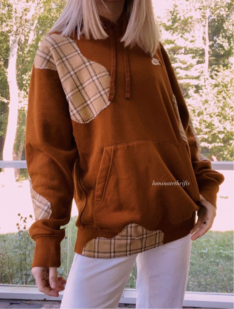 (M/L) Reworked Flannel Cow Hoodie