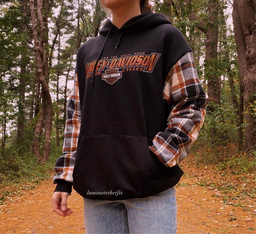 (M/L) Flannel X Harley Reworked Hoodie