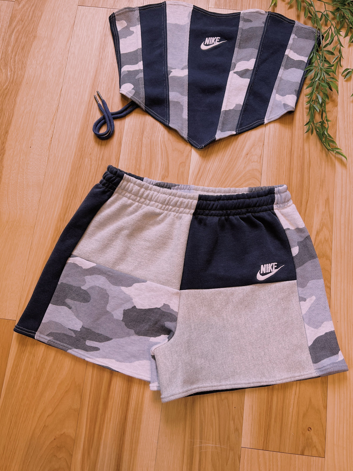 (S/M) Navy Camo Reworked Bustier & Shorts
