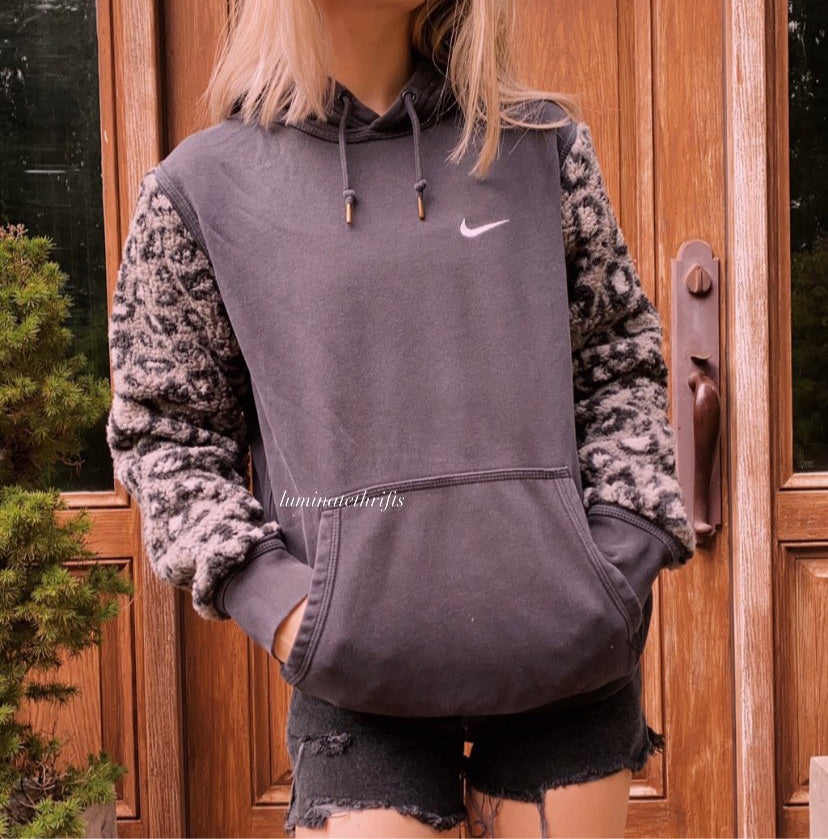 (S/M) Leopard Sherpa Reworked Hoodie