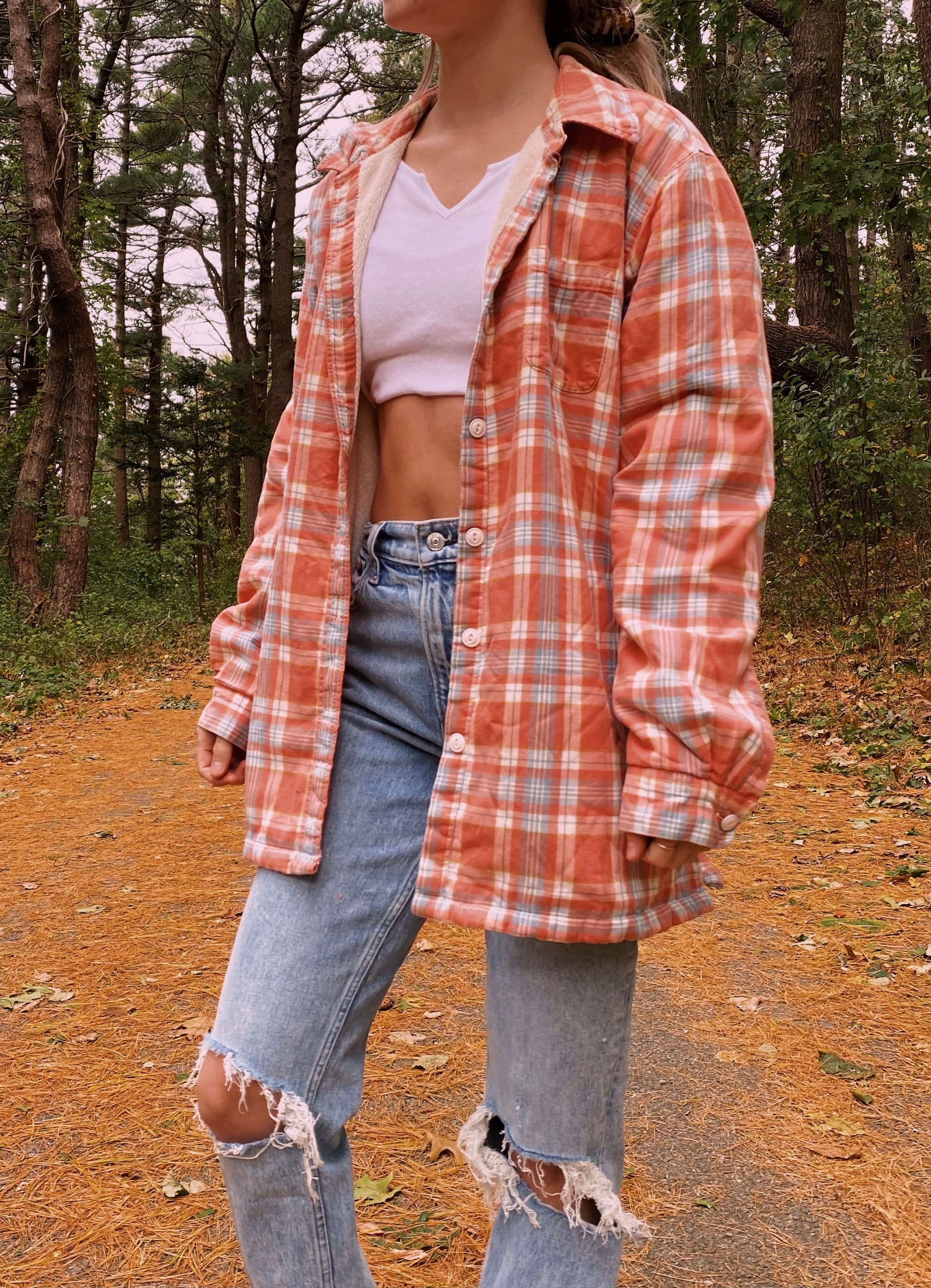 (L) L.L. Bean Fur Lined Flannel Shacket
