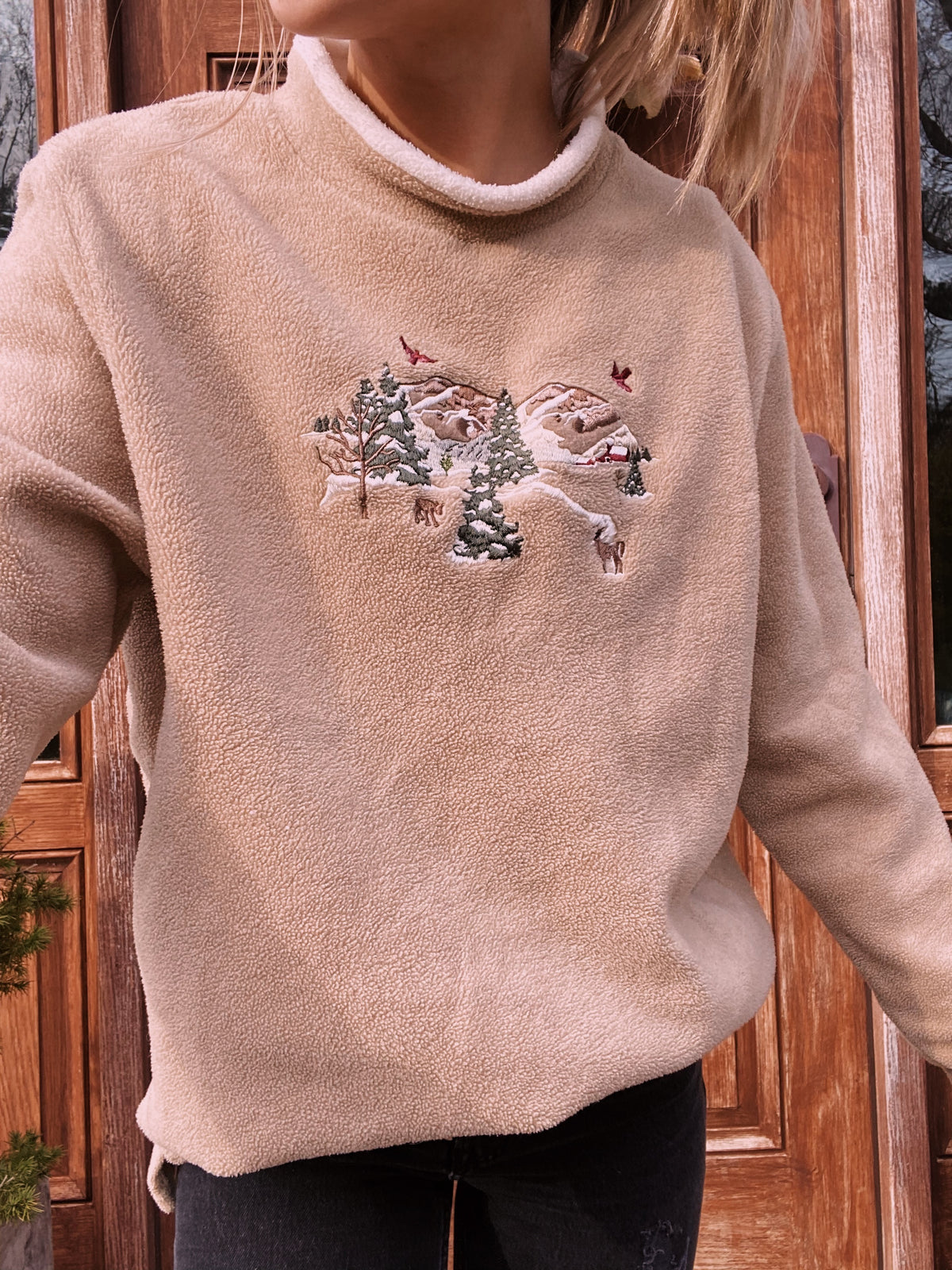 (L) Tan Ski Lodge Fleece Embroidered