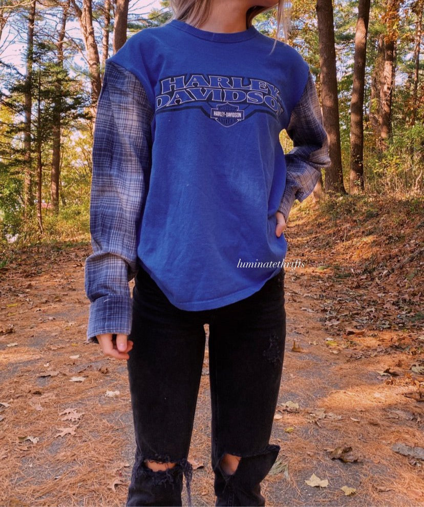 (S/M) Flannel X Harley Reworked Tee