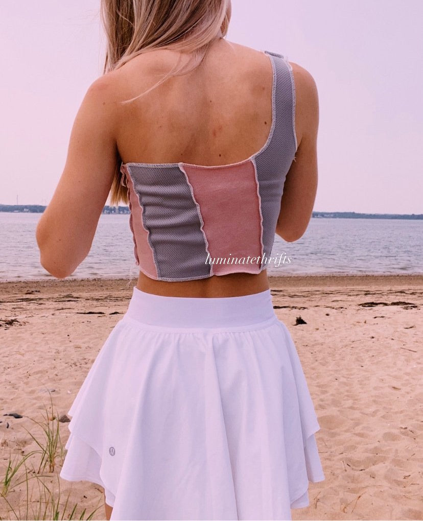 (XS/S) Reworked Smokey Pink Open Hem Shoulder Tank