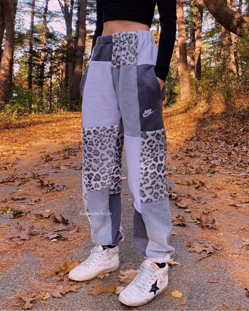 (XS-M) Snow Leopard Reworked Joggers *with pockets*
