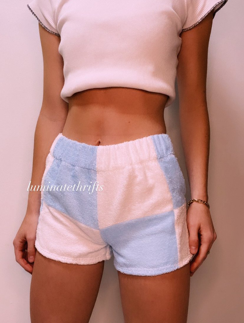 Blue&White Terrycloth Colorblock Shorts