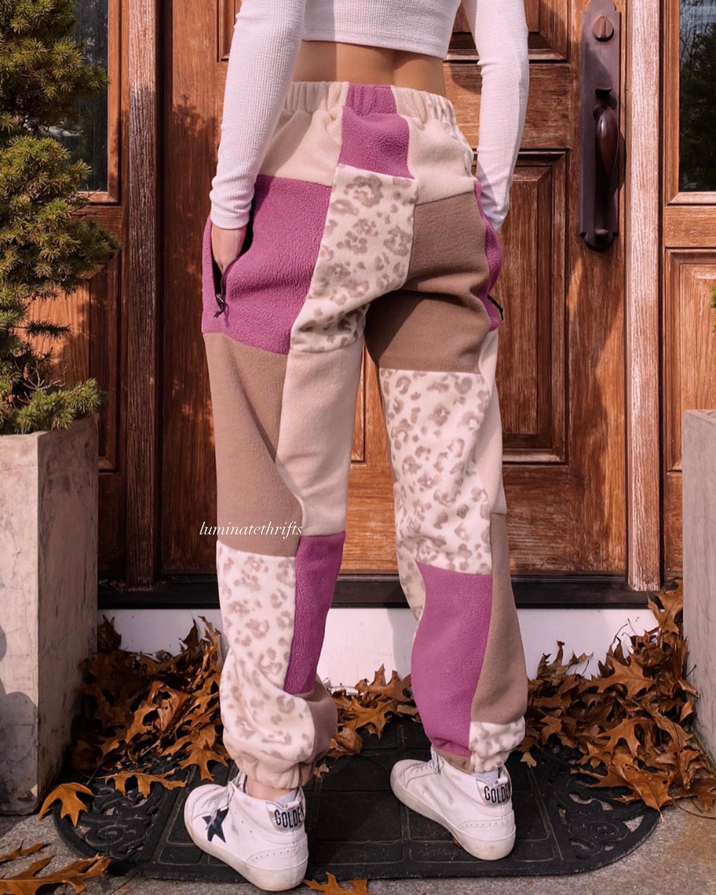 (XS-M) Raspberry Leopard Reworked Joggers *+Zipper Pockets*