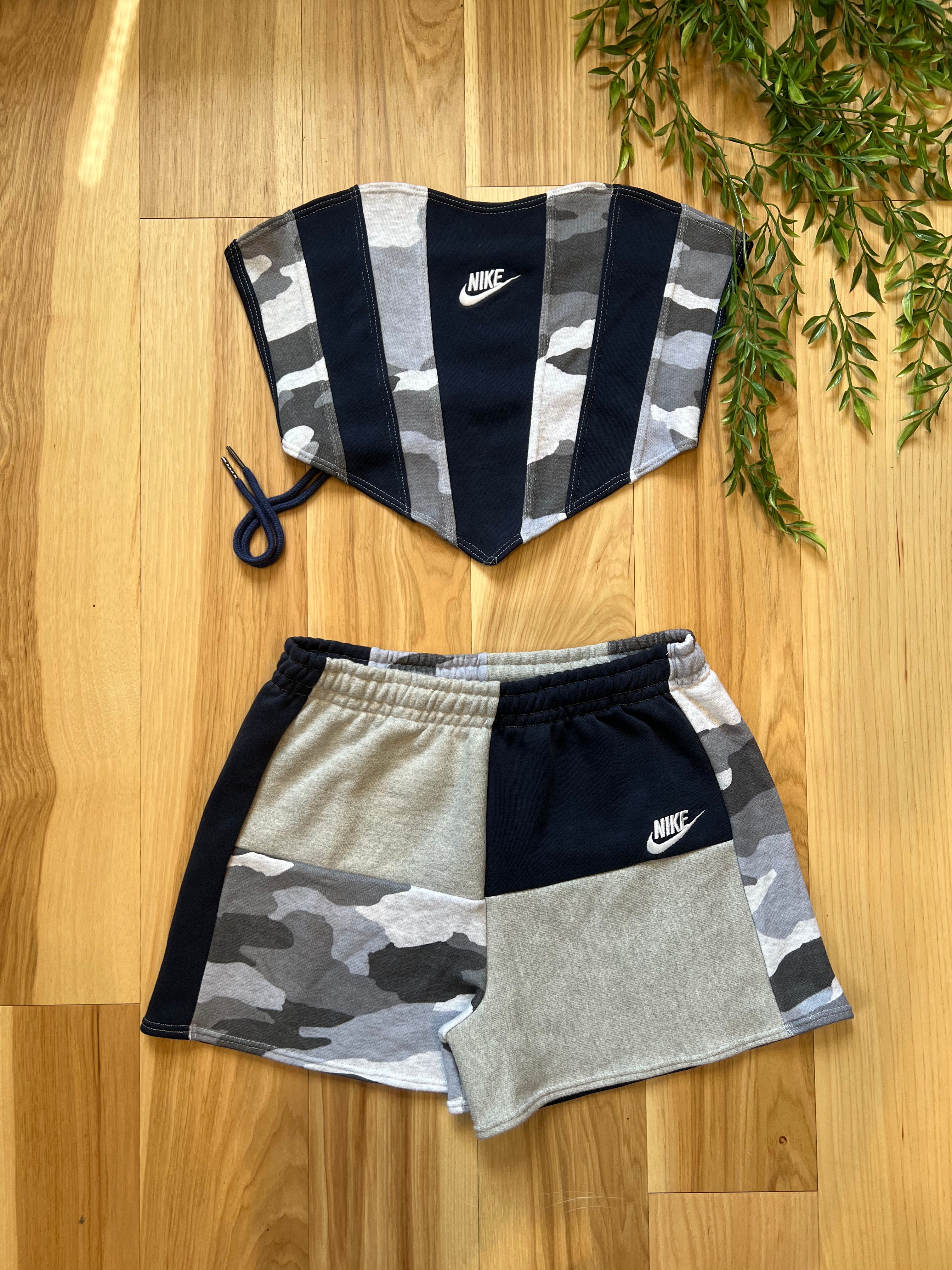 (S/M) Navy Camo Reworked Bustier & Shorts