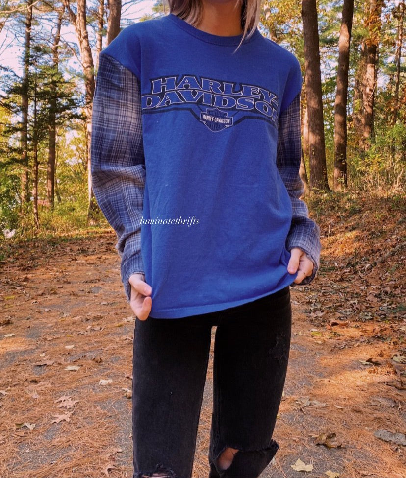 (S/M) Flannel X Harley Reworked Tee