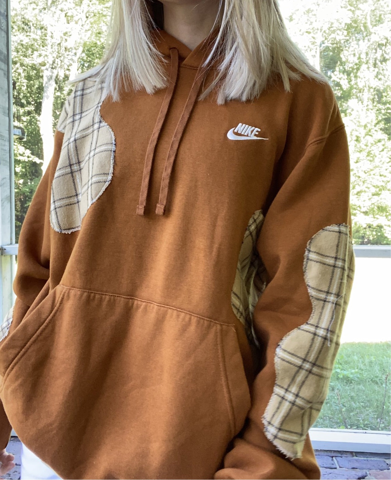 (M/L) Reworked Flannel Cow Hoodie