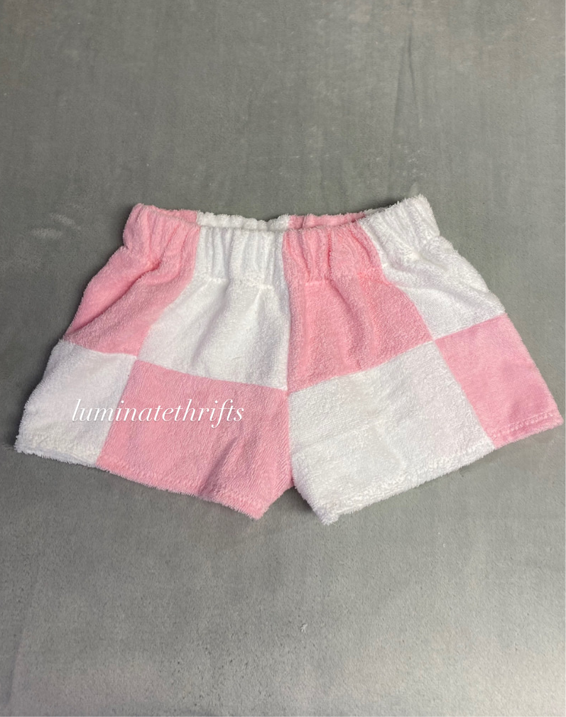 Pink&White Terrycloth Colorblock Shorts