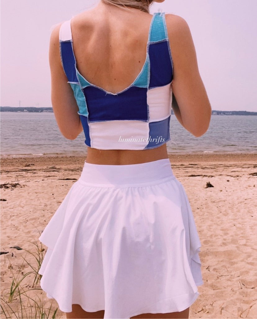 (XS/S) Sea Blue Reworked Open Hem Tank