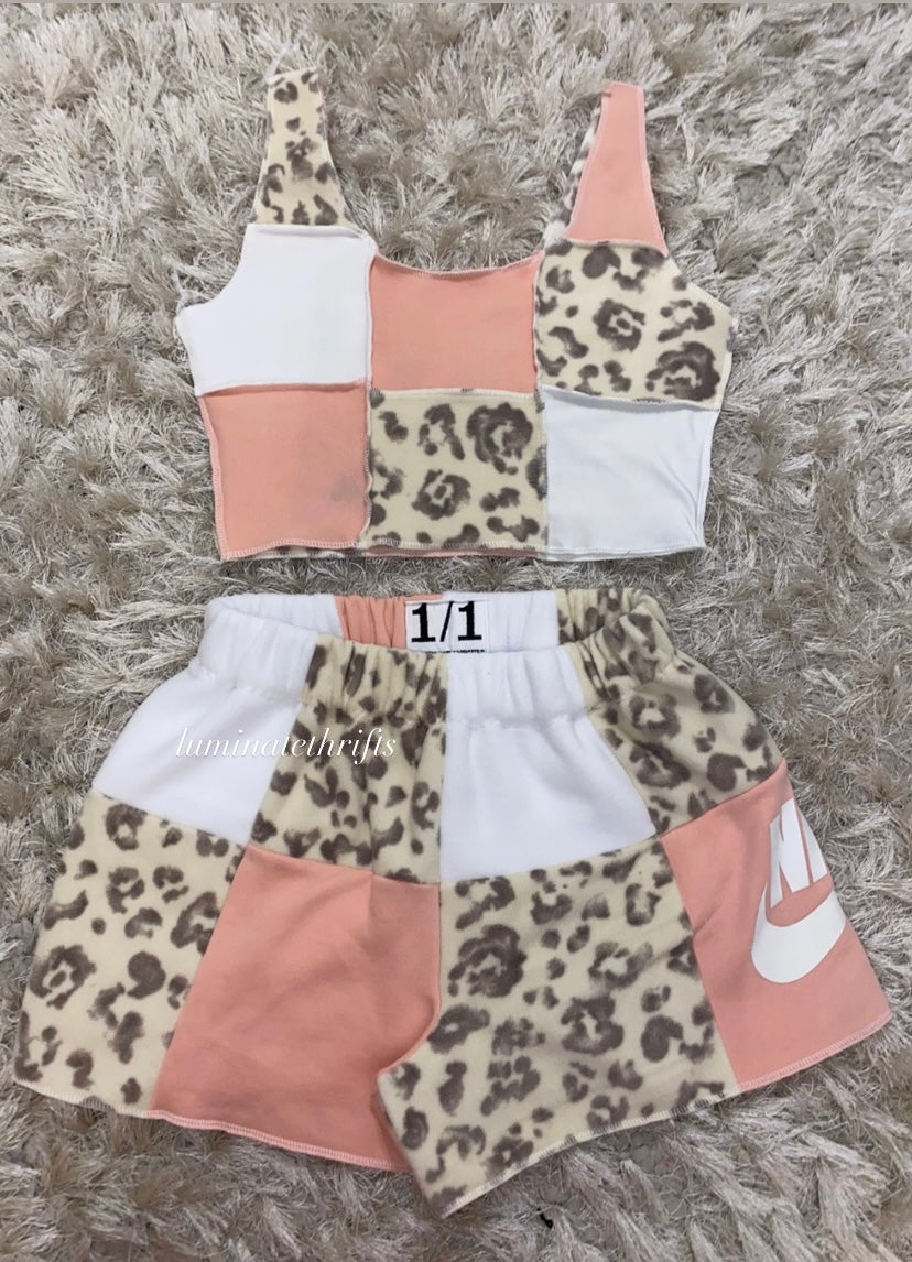 (XS-M) Pink Leopard Reworked Shorts Set