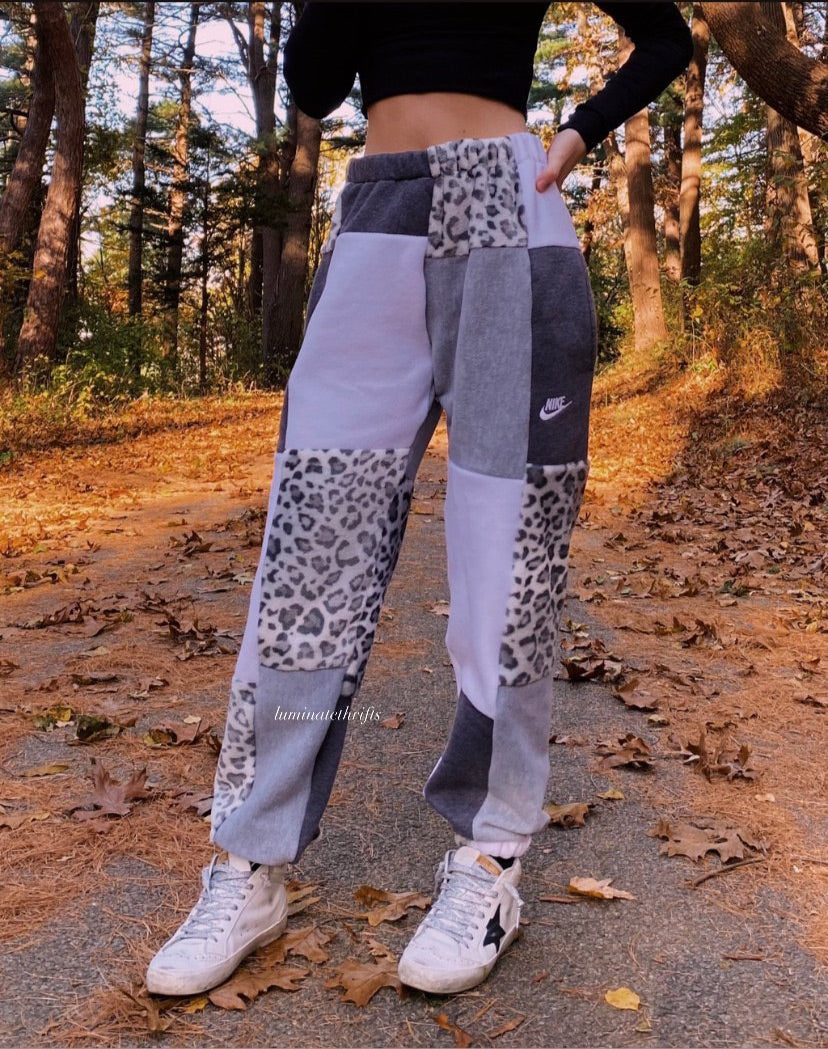 (XS-M) Snow Leopard Reworked Joggers *with pockets*