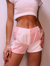 Load image into Gallery viewer, Pink&amp;White Terrycloth Colorblock Shorts
