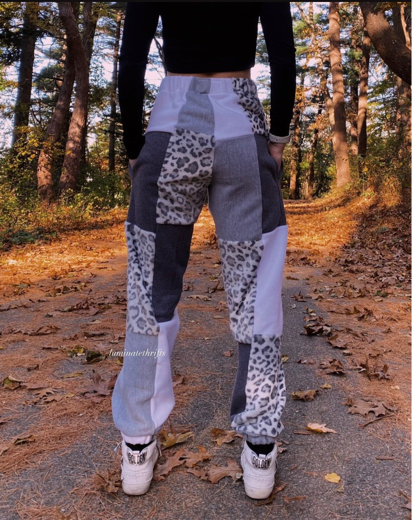 (XS-M) Snow Leopard Reworked Joggers *with pockets*