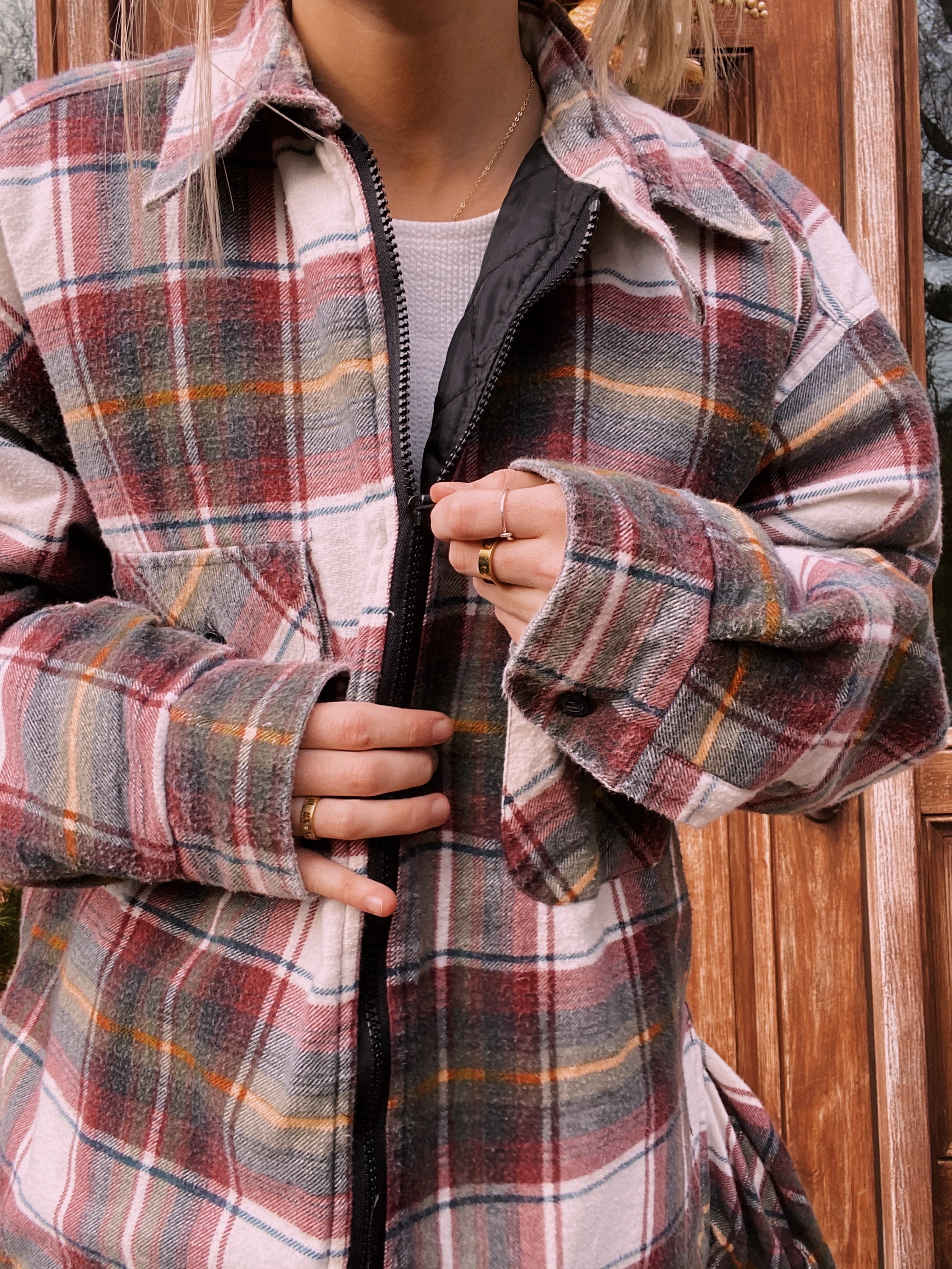 (L/XL) Thermal Zip Up Flannel Jacket