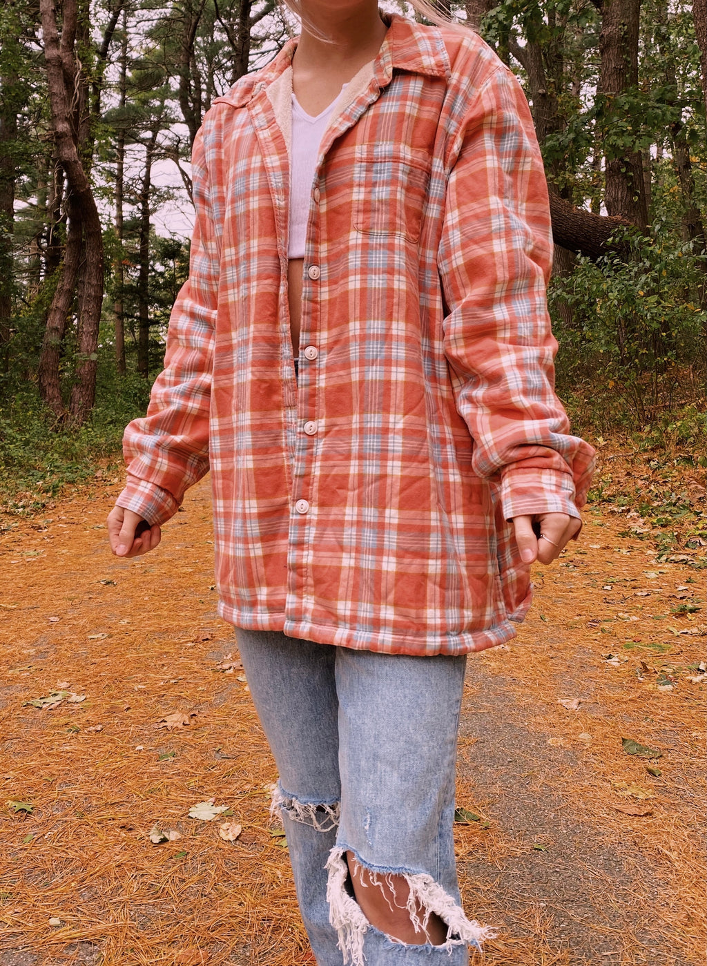 (L) L.L. Bean Fur Lined Flannel Shacket