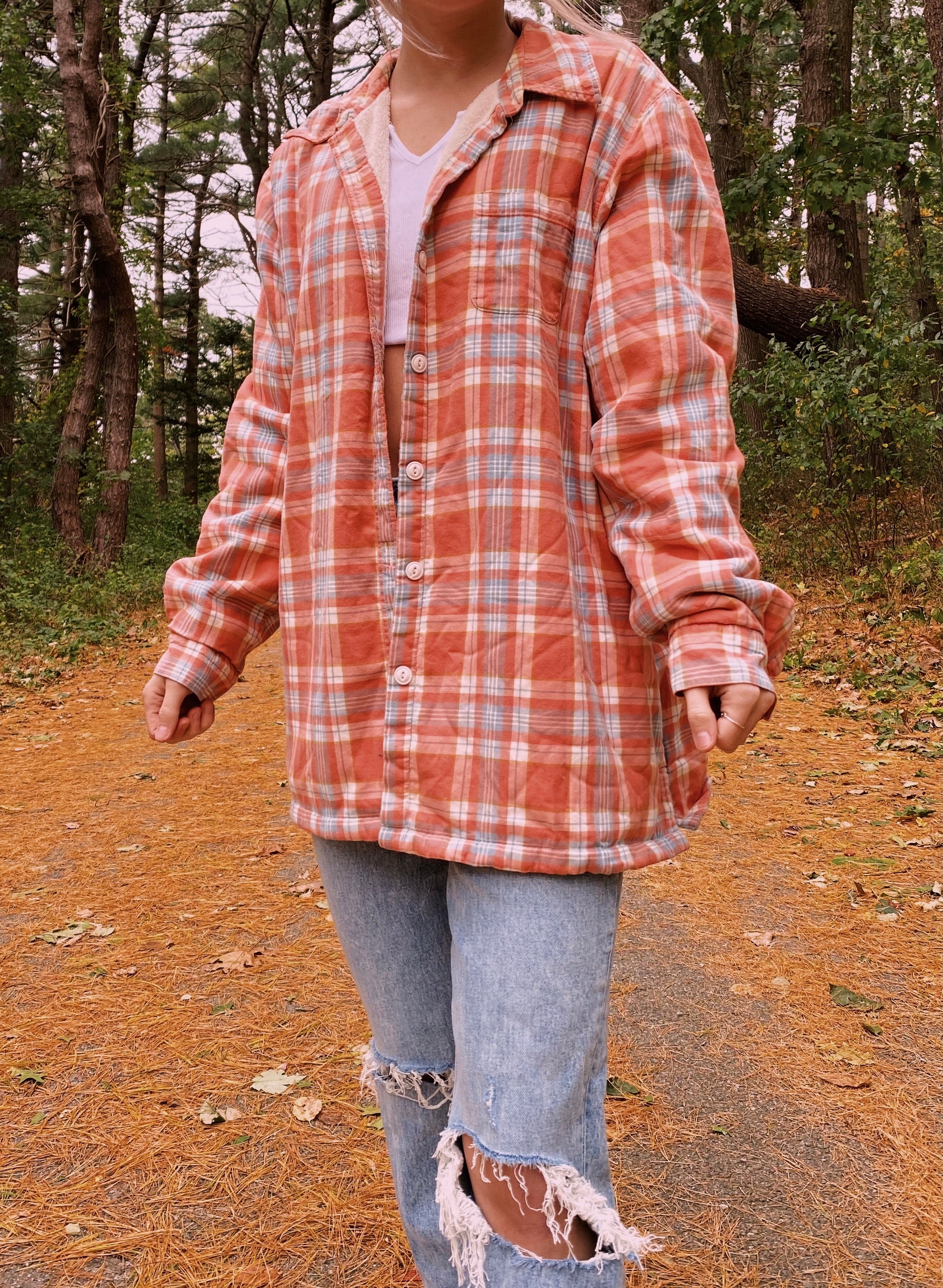 (L) L.L. Bean Fur Lined Flannel Shacket