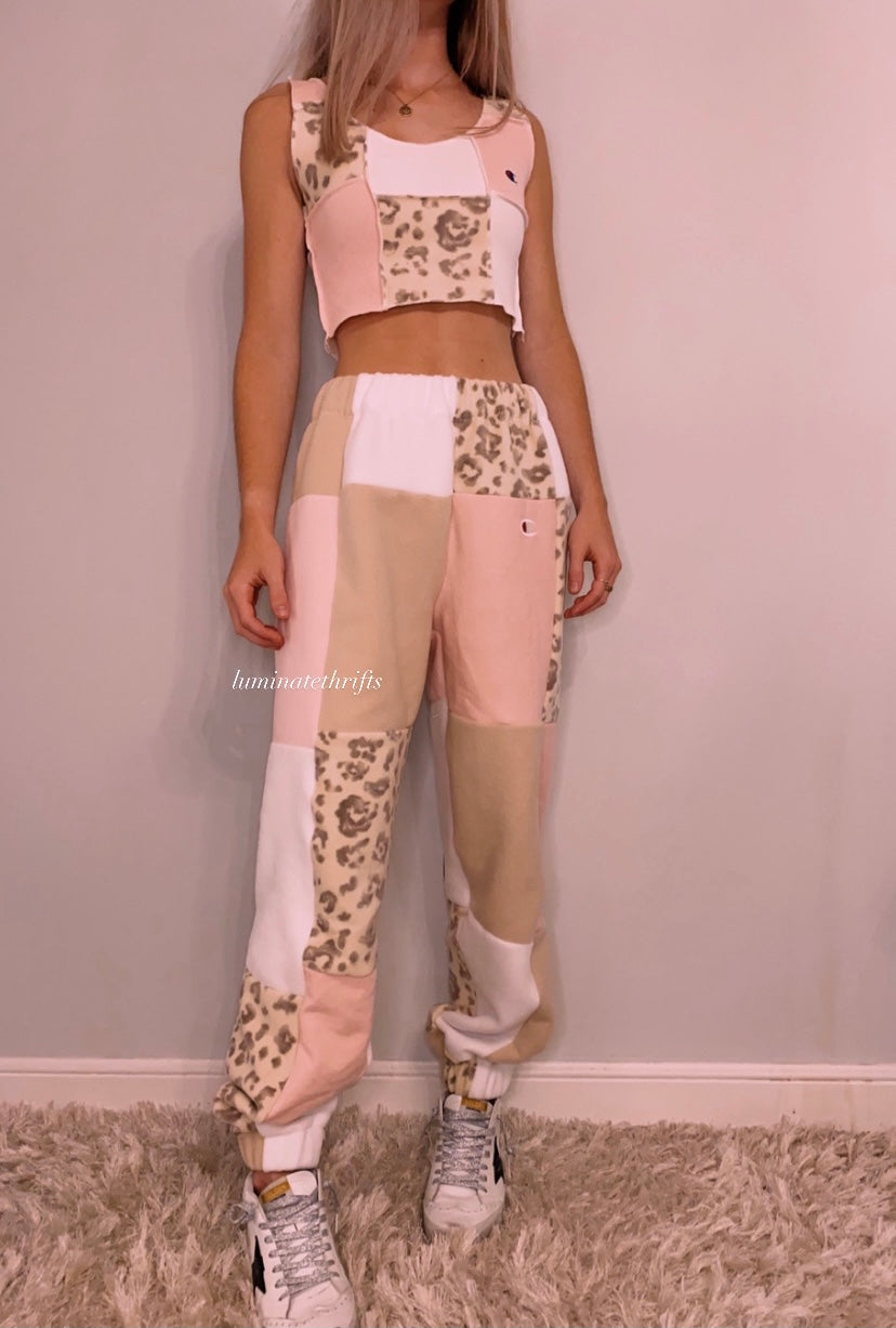 (XS-M) Pink Leopard Reworked Jogger Set