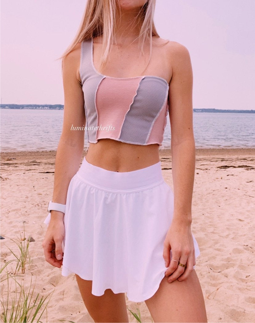 (XS/S) Reworked Smokey Pink Open Hem Shoulder Tank