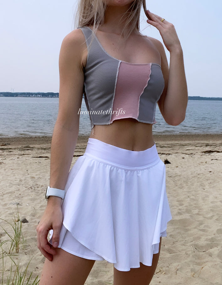(XS/S) Reworked Smokey Pink Open Hem Shoulder Tank