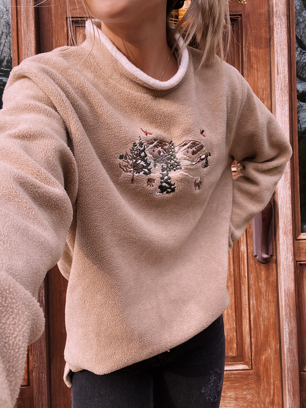 (L) Tan Ski Lodge Fleece Embroidered