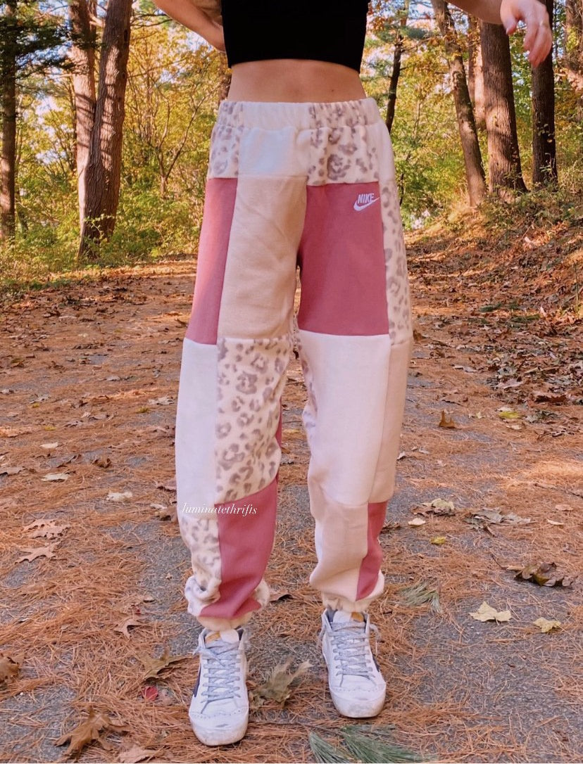 (XS-M) Raspberry Leopard Reworked Joggers