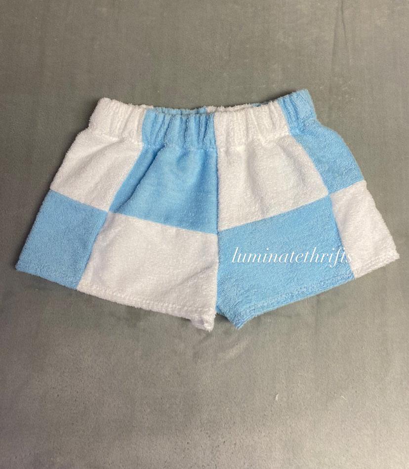 Blue&White Terrycloth Colorblock Shorts