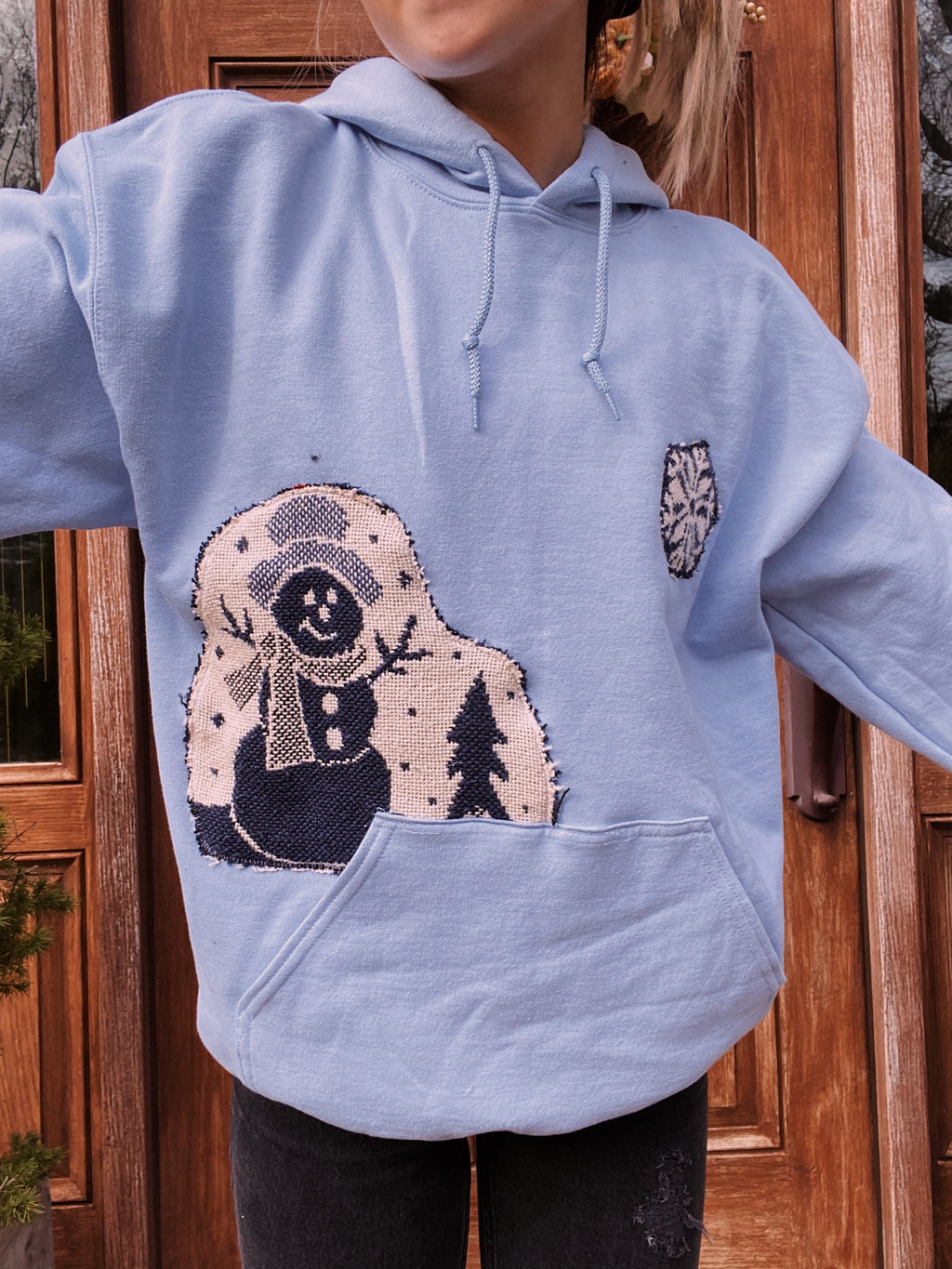 (M) Snowman Blanket Weave Reworked Hoodie