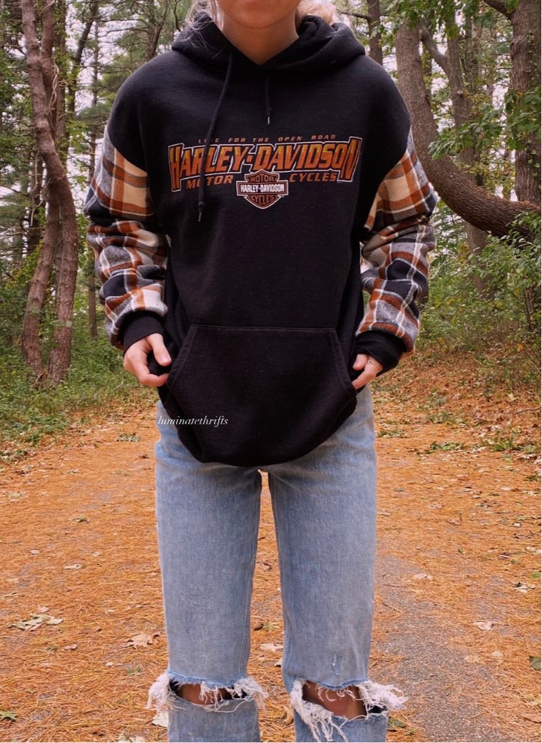 (M/L) Flannel X Harley Reworked Hoodie