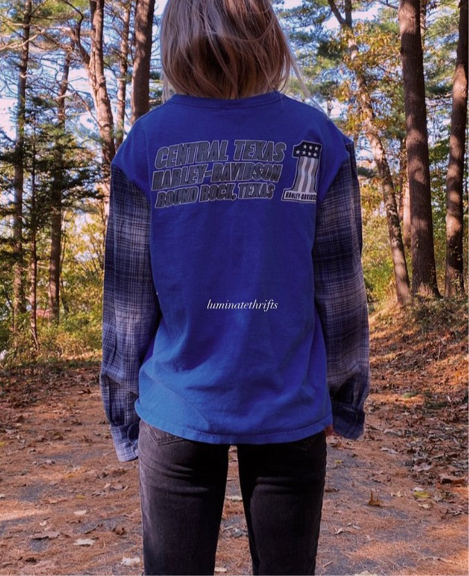 (S/M) Flannel X Harley Reworked Tee