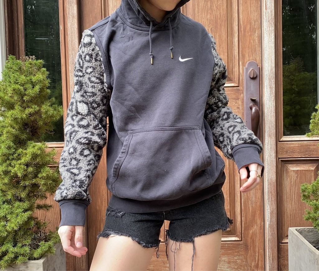 (S/M) Leopard Sherpa Reworked Hoodie