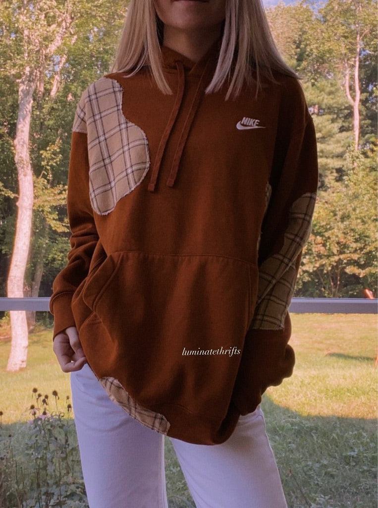 (M/L) Reworked Flannel Cow Hoodie