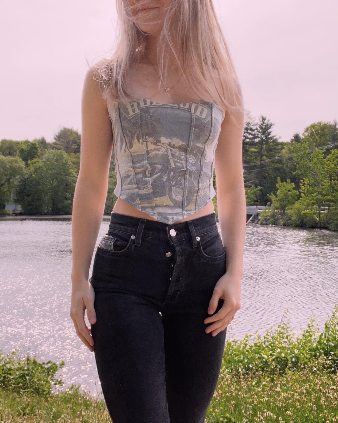 (S/M) Graphic Motorcycle Reworked Bustier