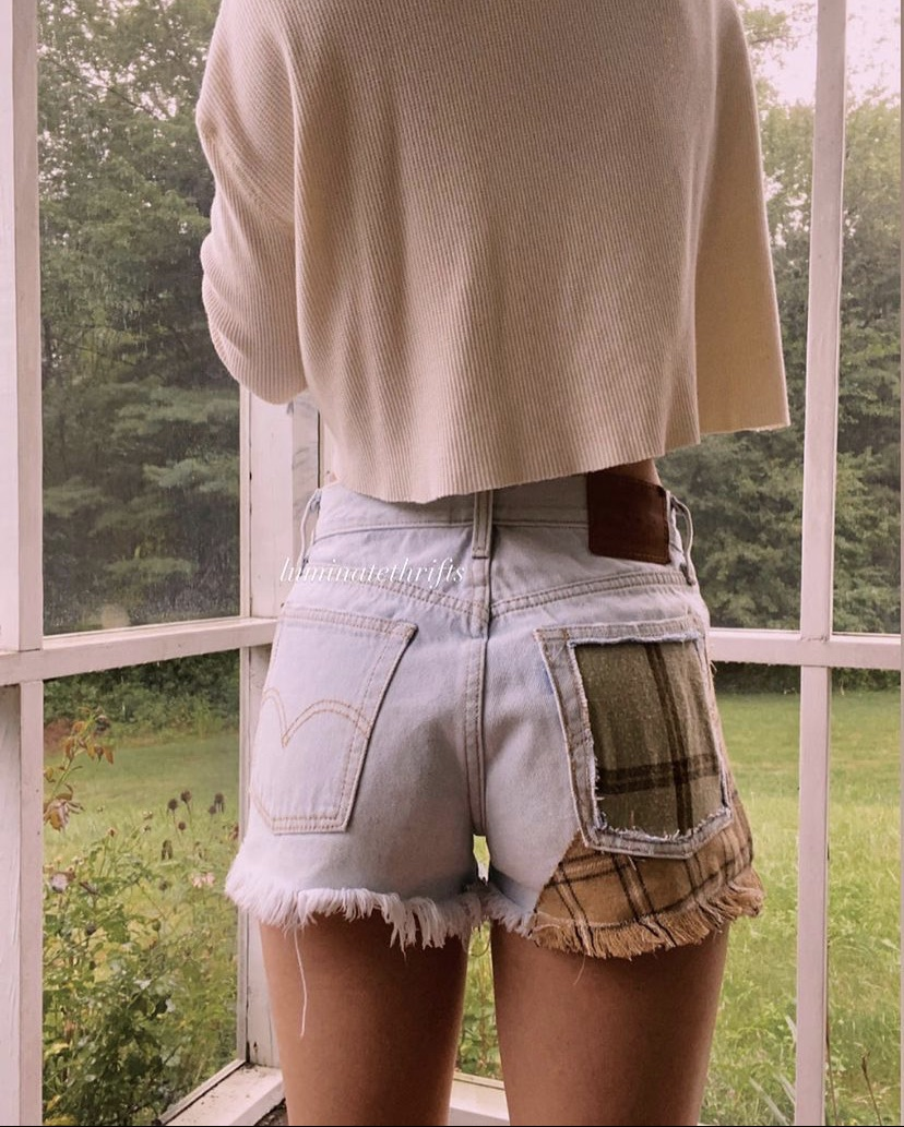 (24/25”) Reworked Flannel Wedgie Levis Shorts