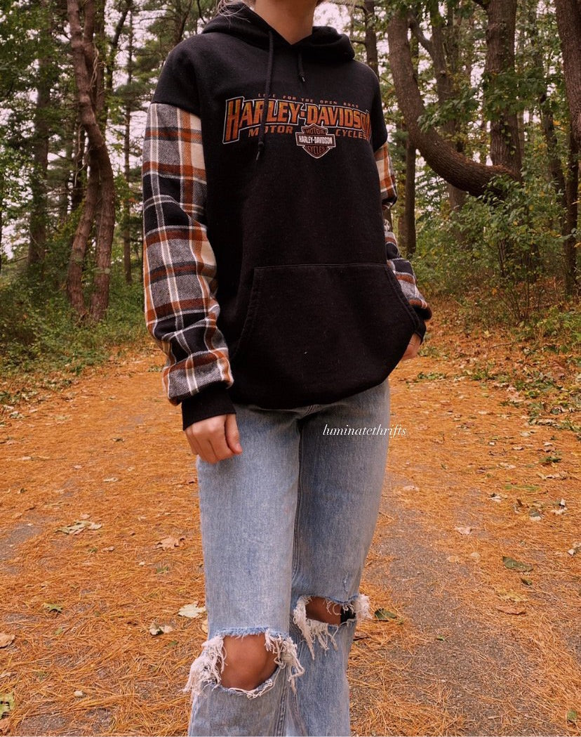 (M/L) Flannel X Harley Reworked Hoodie